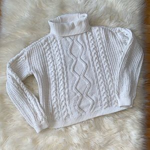 Eclipse White Cable Cowl Neck knitted Sweater Size Small Cropped